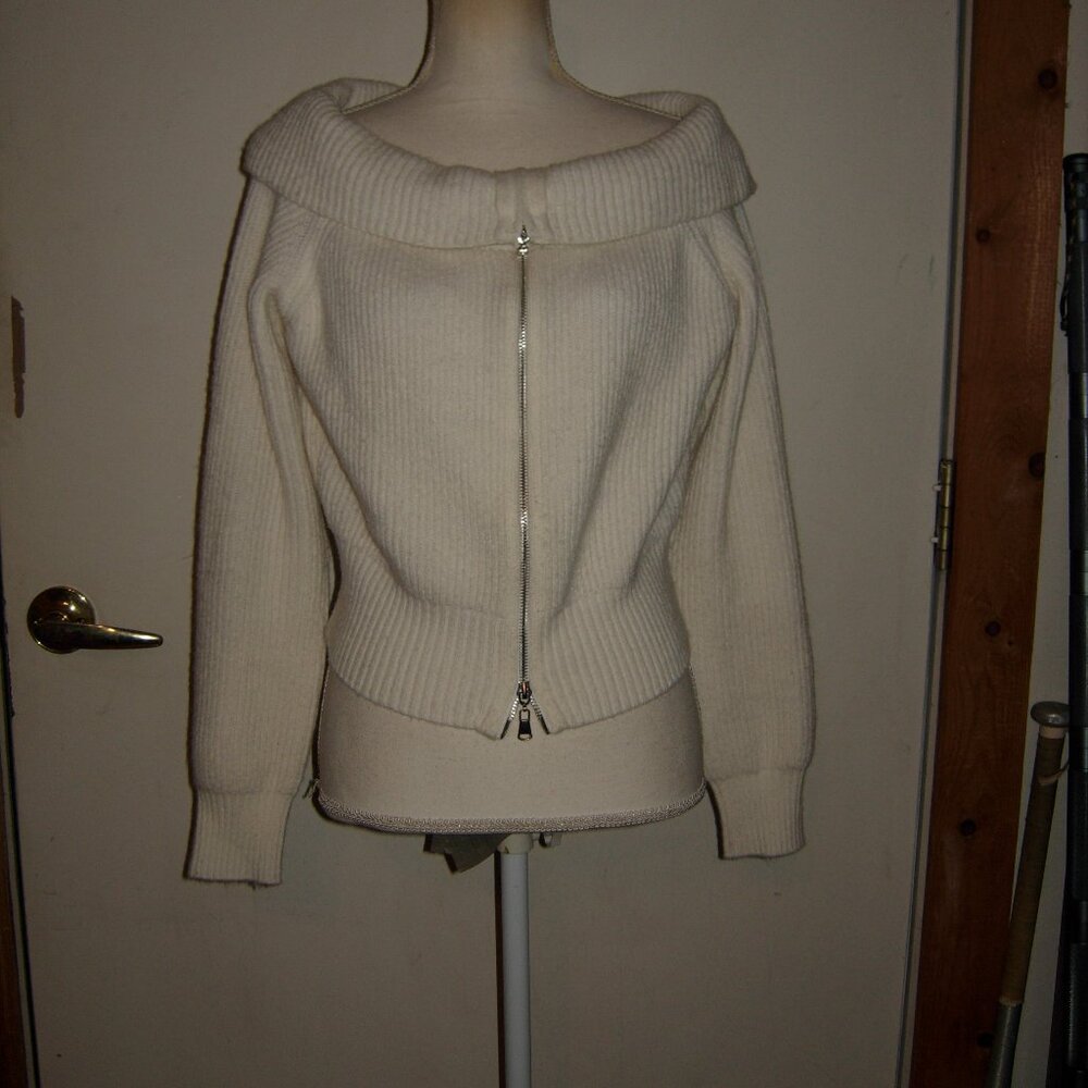 Steve Madden White Syd Zip Front Cadigan Sweater M